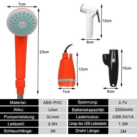 YARDIN Tragbare Campingdusche Outdoor Camping Dusche Akkumobile