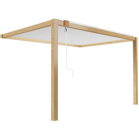 Pergola Bioclimatica Addossata Con Decoro In Legno Bianco Tenda