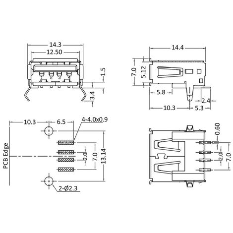 USB A Buchse Buchse Einbau Horizontal UBU1ASMD 1 Port UBU1ASMD Econ