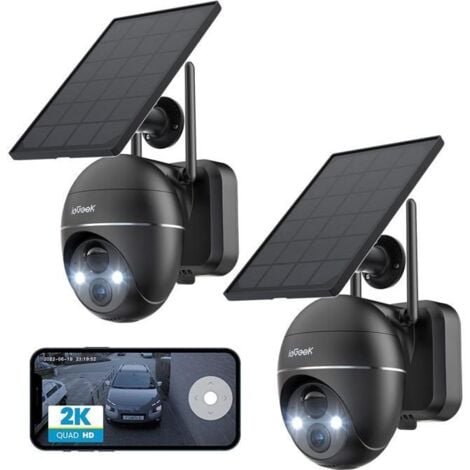 ieGeek 2PCS Caméra Surveillance 2K WiFi Extérieure sans Fil Solaire