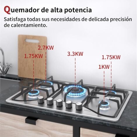 IsEasy Empotrado Placa De Gas 5 Quemadores 76cm Gas Natural Propano