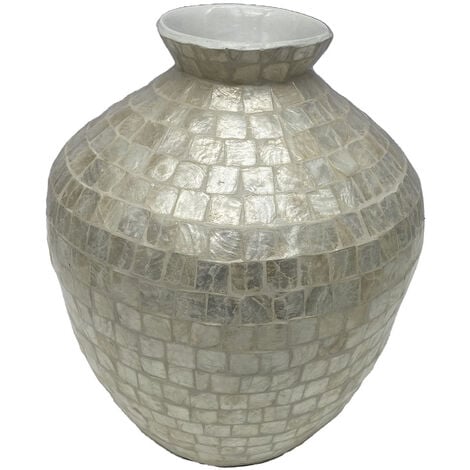 Vase Nacre Bambou X X Feuilles Naturel Blanc