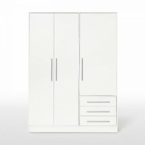 Armoire 3 portes battantes 3 tiroirs Bois aggloméré Blanc L 144