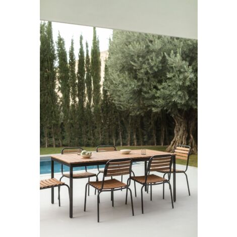 Table De Jardin Rectangulaire En Acier Et Bois D Acacia 160x90 Cm