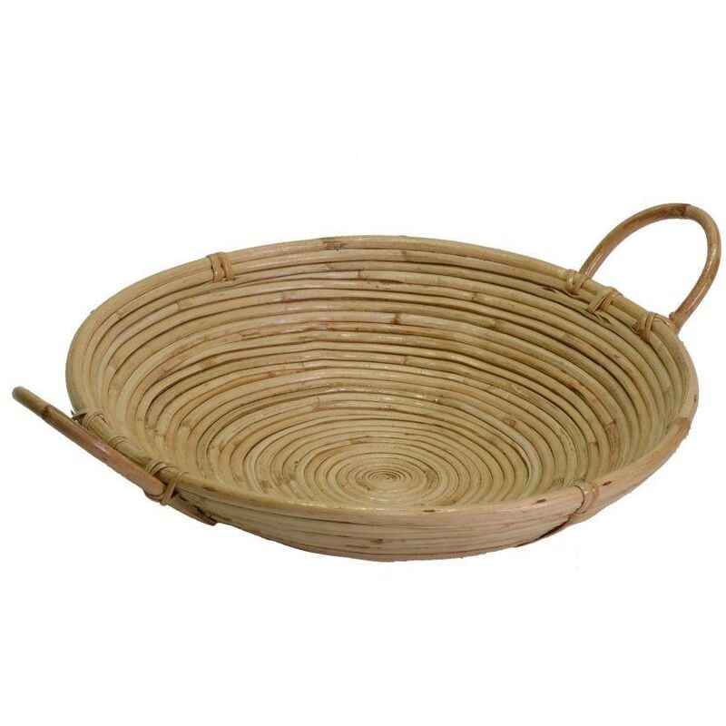 Cesta de junco natural con asas redondas cmø40xh10x40