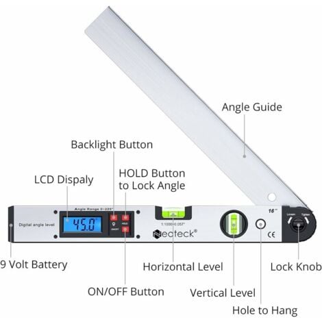 400 mm 16 pouces 0 225 Goniomètre numérique Règle d angle horizontal