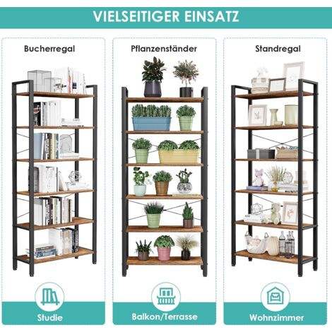 TLGREEN Bücherregal mit 6 Ebenen Standregal 186 x 80 x 30 cm