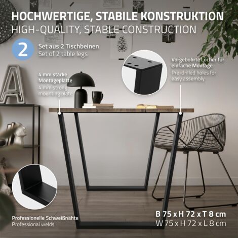 Ml Design Er Set Tischbeine V Form X Cm Schwarz Aus Stahl