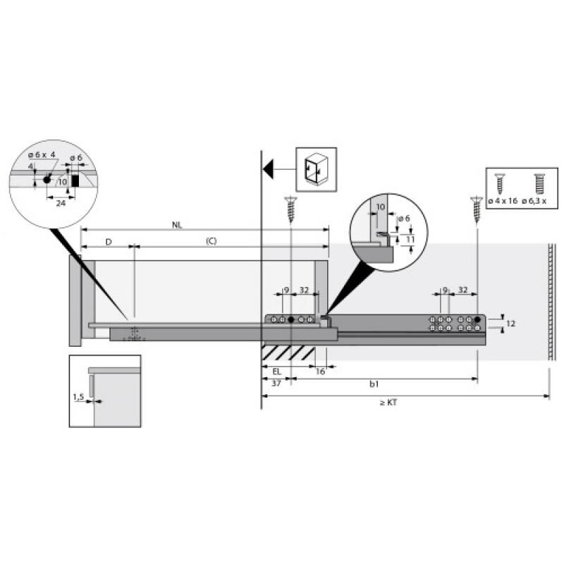 Coulisses Billes Quadro Silent System Longueur Mm Sortie