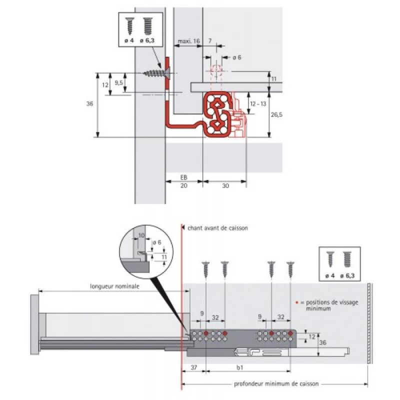 Coulisses Billes Quadro V Push To Open Charge Kg Sortie