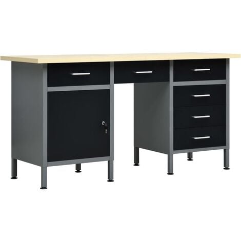 Furniture Limited Banco Da Lavoro Nero 160x60x85 Cm In Acciaio