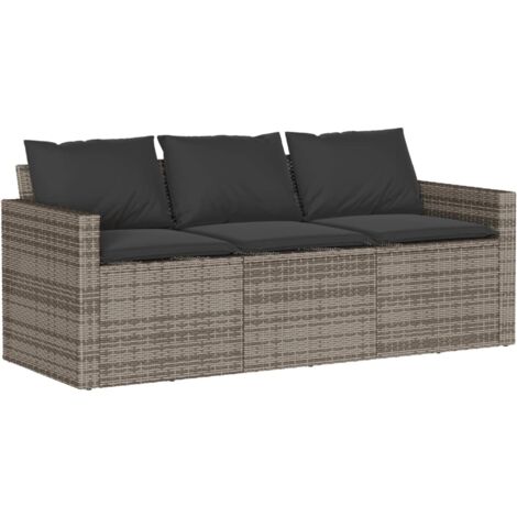 Gartensofa Mit Kissen 3 Sitzer Grau Poly Rattan VidaXL