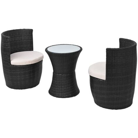 Tlg Bistro Set Mit Auflagen Poly Rattan Schwarz Vidaxl