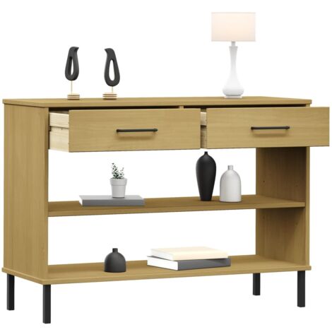 Console Cabinet With Metal Legs Brown Solid Wood Pine OSLO VidaXL