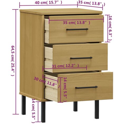 Bedside Cabinet With Metal Legs Brown Solid Wood Pine OSLO VidaXL