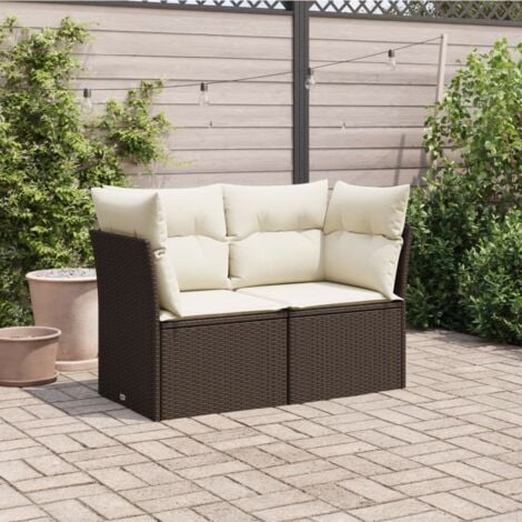 The Living Store Gartensofa Mit Kissen 2 Sitzer Braun Poly Rattan