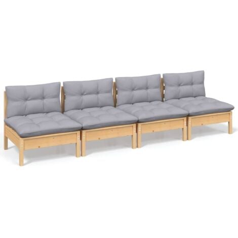 The Living Store Sitzer Gartensofa Mit Grauen Kissen Massivholz