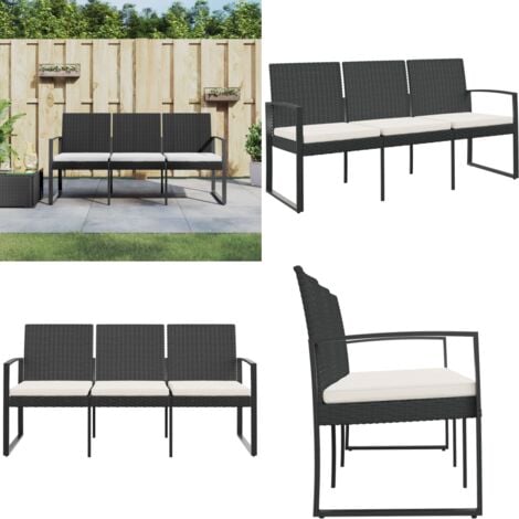 Gartenbank 3 Sitzer Mit Kissen Schwarz PP Rattan Gartenbank