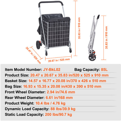 Mophorn Chariot de courses pliable capacité jusqu à 200 lb chariot