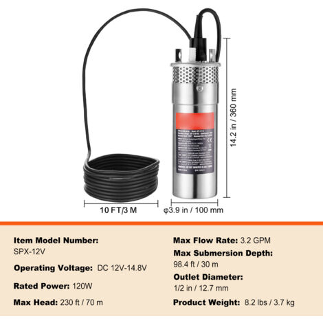 Mophorn Pompe Eau Solaire V W Submersible D Bit De Gpm