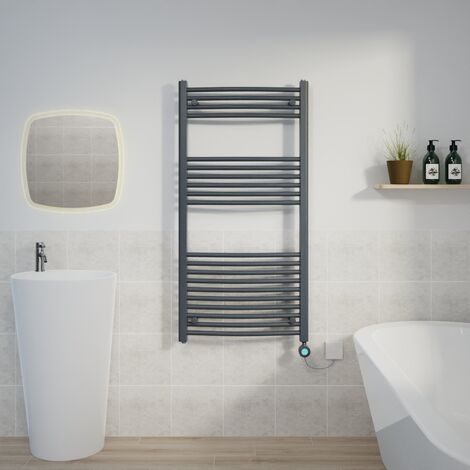 Curved Towel Rail Thermostatic Timer Anthracite 1200x600mm 600W