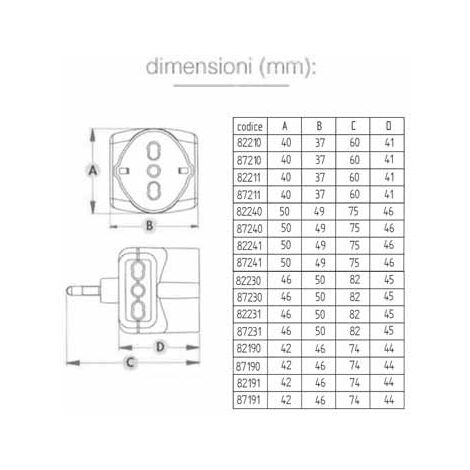 Adaptateur Trois Voies Fiche Italienne Std P E A Prises Double