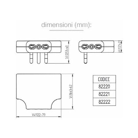 Adaptateur Trois Voies Plat Italien Std 2P E 16A 3 Prises Italian Dual