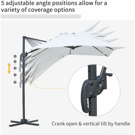 Outsunny Square Cantilever Roma Parasol Rotation W Hand Crank