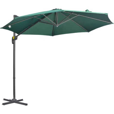 Outsunny Cantilever Roma Parasol Rotation W Hand Crank Base Green