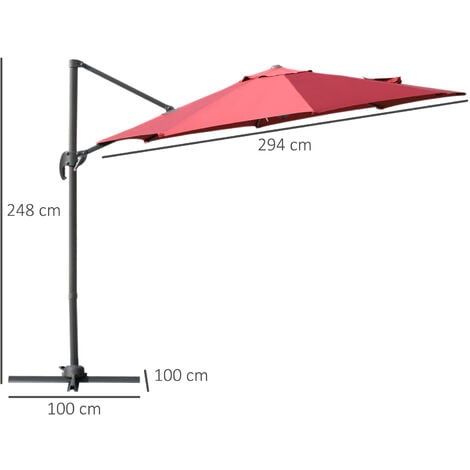 Outsunny Cantilever Roma Parasol Rotation W Hand Crank Base