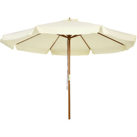 Outsunny Garden Parasol Patio Umbrella With Ruffles And Wooden Pole Beige