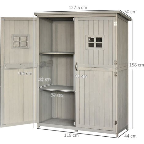 Outsunny Wooden Garden Shed Tool Storage Cabinet Double Door Shelf Grey