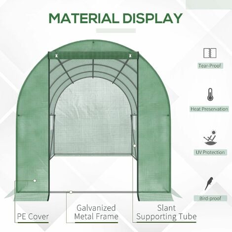 Outsunny Walk In Polytunnel Greenhouse Galvanised Steel W Zipped Door