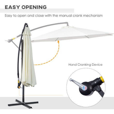 Outsunny 3m Garden Banana Parasol Cantilever Umbrella W Crank Base Cream