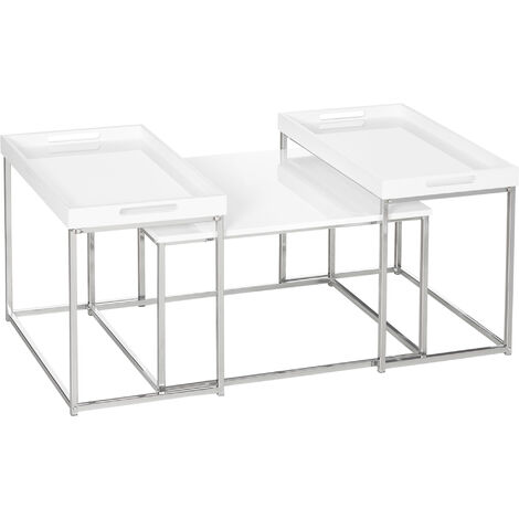 HOMCOM Coffee Table Set Of 3 W Steel Frame High Gloss Nest Of Tables