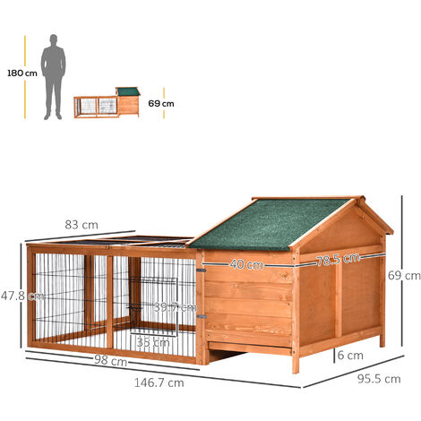 Pawhut Wooden Rabbit Hutch Detachable Pet House With Openable Run Roof