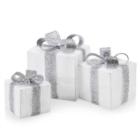 Set Pacchetti Pacchi Regalo Luminosi Natale Bianco E Argento Interni