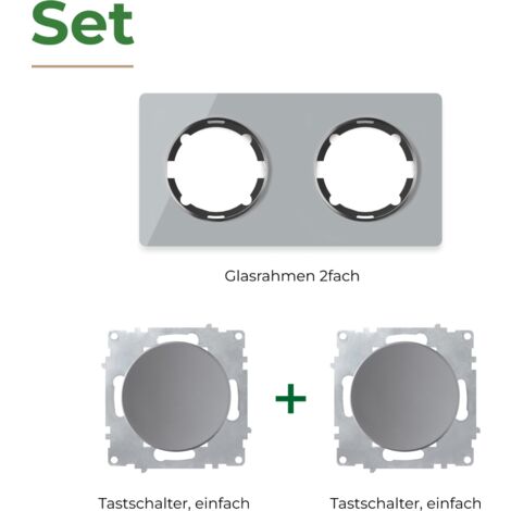 2x Lichtschalter Mit Glas Abdeckrahmen 2fach Waagerecht Grau