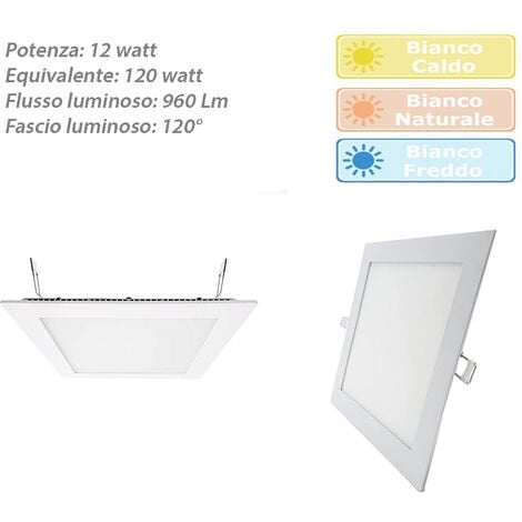 Pannello Led Incasso Quadrato Slim Watt Plafoniera Luce Bianca