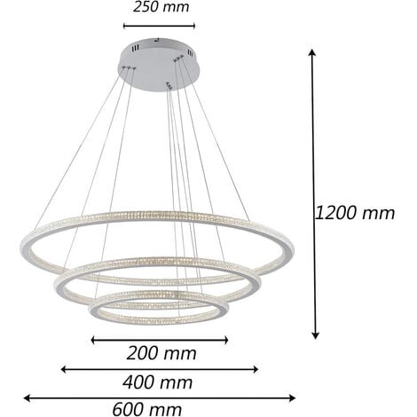 Lampadario Led 132 Watt Lampada A Sospensione Bianca 3 Anelli Con