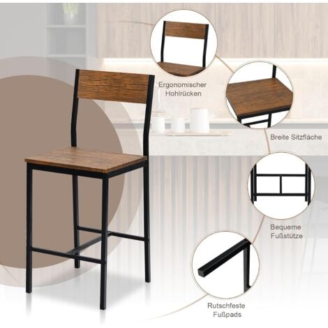 COSTWAY 3 teilig Bartisch Set Esstisch mit 2 Barstühlen Essgruppe