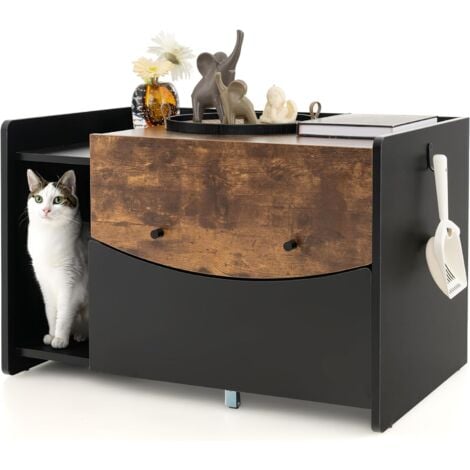 Costway Maison De Toilettes Pour Chat Avec Tiroir Coulissant Et Porte