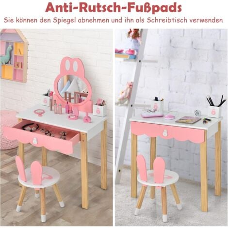 Costway Kinder Schminktisch Mit Hocker Prinzessin Schminkkommode