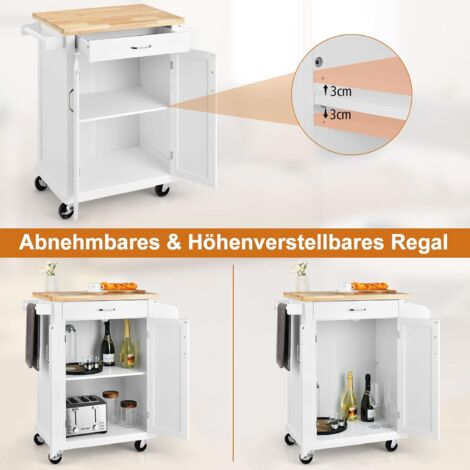 COSTWAY Küchenwagen auf Rollen Servierwagen mit Arbeitsplatte