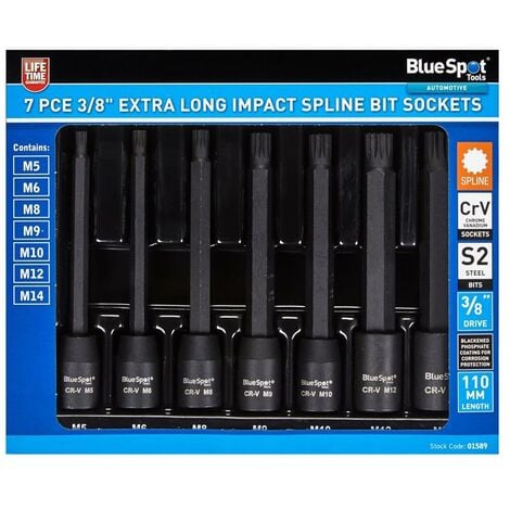 Bluespot Impact Spline Extra Long Pc Star Bit Socket Set M M