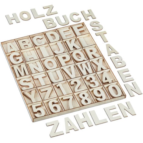 Relaxdays Holzbuchstaben Holzzahlen 144 tlg Set Großbuchstaben A Z