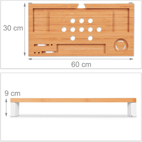 Relaxdays Support De Moniteur Rehausseur De Pc En Bambou Et Fer