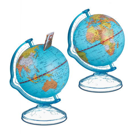 Relaxdays Set Of Piggy Banks Globe Shape Rotatable Money Box