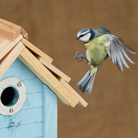 Relaxdays Nesting Box For Blue Tits Fir Wood 27 Mm Entrance Hole Bottom Flap Hanging
