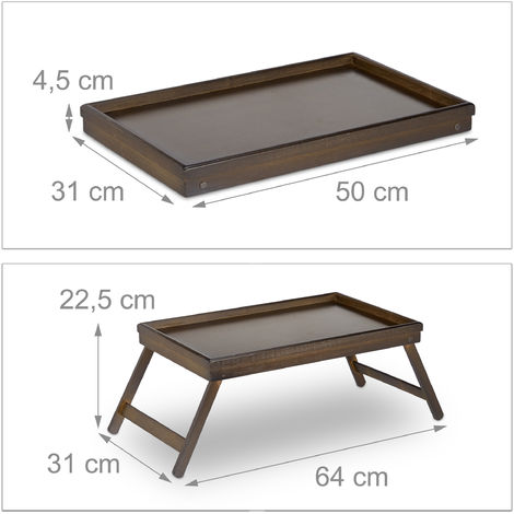 Relaxdays Bamboo Bed Tray Folding Legs Raised Edge For Breakfast In